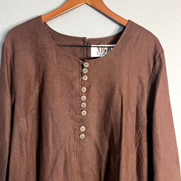 Vintage Night Studio Womens Size 20 Linen Brown Button Accents Blouse Tunic - Picture 2 of 16
